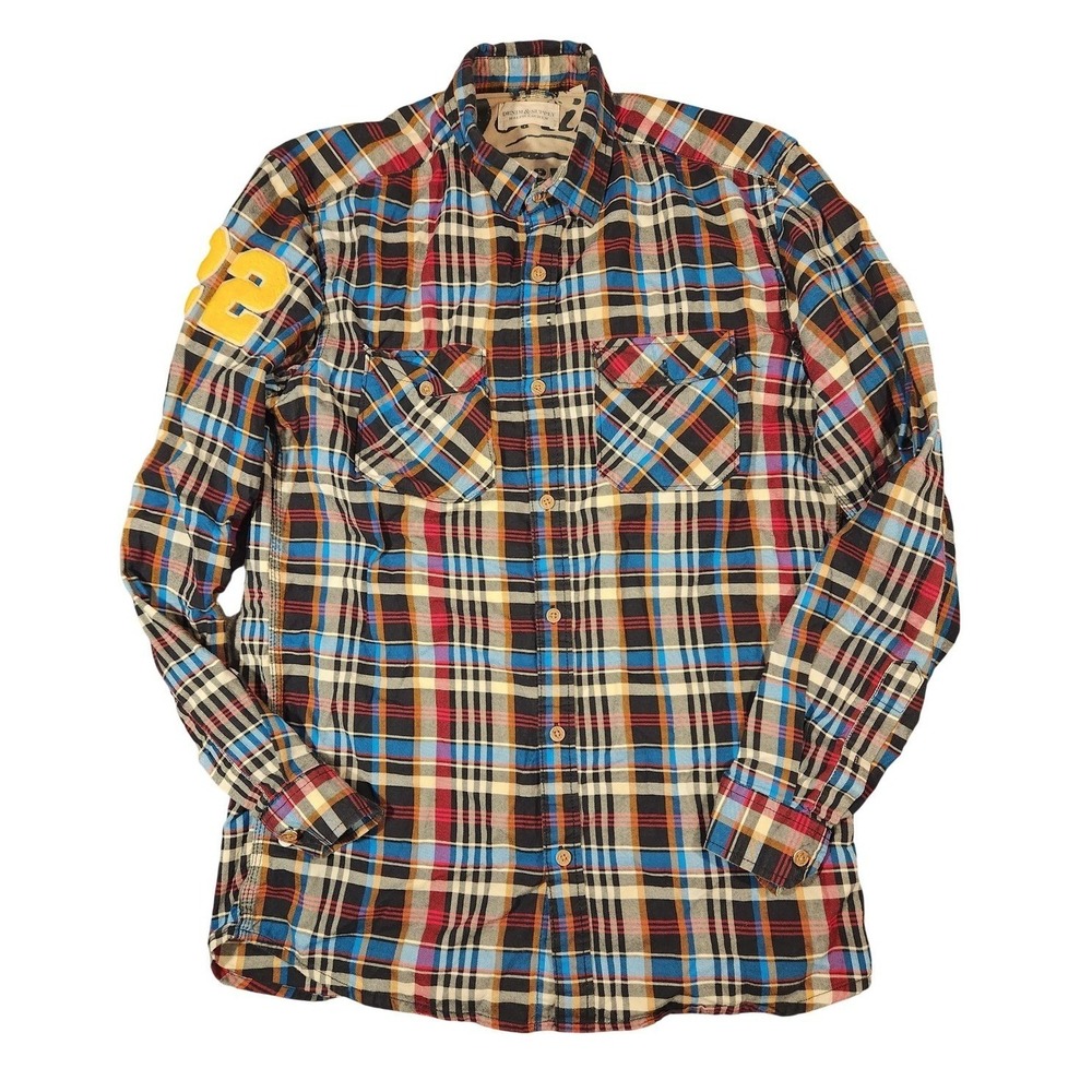 Denim & Supply Ralph Lauren Shirt Mens Plaid Large Distressed 22 Patchwork